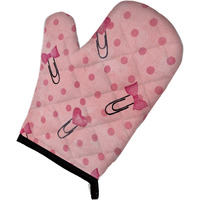 "Caroline's Treasures Watercolor Paper Clips and Polka dots Pink Decorated Oven Mitt, 12"" x 8.5"", Multicolor"