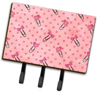 "Caroline's Treasures Watercolor Paper Clips and Polka dots Pink Wall Hook, Triple, Multicolor"