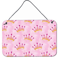 "Caroline's Treasures Watercolor Princess Crown on Pink Metal Print, 8"" H x 12"" W, Multicolor"