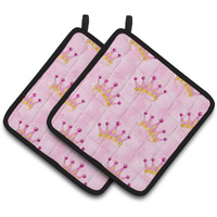 "Caroline's Treasures Watercolor Princess Crown on Pink Decorated Pot Holder, 7.5"" x 7.5"", Multicolor"