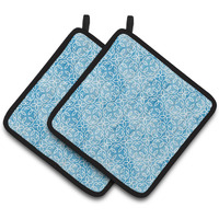 "Caroline's Treasures Watercolor Geometric Circle on Blue Decorated Pot Holder, 7.5"" x 7.5"", Multicolor"