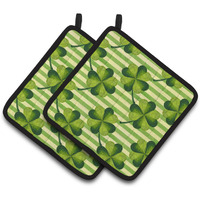 "Caroline's Treasures Watercolor Shamrock Stripes Decorated Pot Holder, 7.5"" x 7.5"", Multicolor"