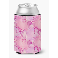 "Caroline's Treasures Watercolor Hot Pink Hearts Decorative Can Hugger, Multicolor"
