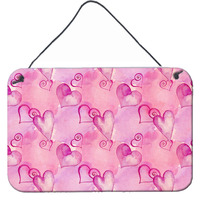 "Caroline's Treasures Watercolor Hot Pink Hearts Metal Print, 8"" H x 12"" W, Multicolor"