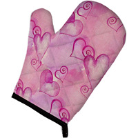 "Caroline's Treasures Watercolor Hot Pink Hearts Decorated Oven Mitt, 12"" x 8.5"", Multicolor"
