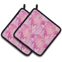 "Caroline's Treasures Watercolor Hot Pink Hearts Decorated Pot Holder, 7.5"" x 7.5"", Multicolor"