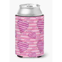 "Caroline's Treasures Watercolor Hot Pink Striped Hearts Decorative Can Hugger, Multicolor"