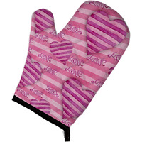 "Caroline's Treasures Watercolor Hot Pink Striped Hearts Decorated Oven Mitt, 12"" x 8.5"", Multicolor"