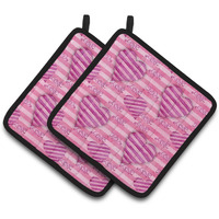 "Caroline's Treasures Watercolor Hot Pink Striped Hearts Decorated Pot Holder, 7.5"" x 7.5"", Multicolor"