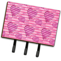 "Caroline's Treasures Watercolor Hot Pink Striped Hearts Wall Hook, Triple, Multicolor"