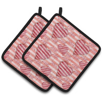 "Caroline's Treasures Watercolor Red Striped Hearts Decorated Pot Holder, 7.5"" x 7.5"", Multicolor"