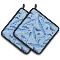 "Caroline's Treasures Watercolor Nautical Whales Decorated Pot Holder, 7.5"" x 7.5"", Multicolor"