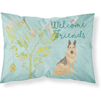 "Caroline's Treasures Welcome Friends German Shepherd Printed, Polyester, 250 Thread count, Envelope closure Pillowcase, Standard, Multicolor"