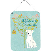 "Caroline's Treasures Welcome Friends White Boxer Metal Print, 16h x 12w, Multicolor"