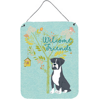 "Caroline's Treasures Welcome Friends Black Boxer Metal Print, 16h x 12w, Multicolor"