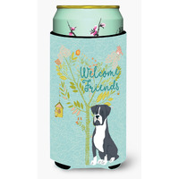"Caroline's Treasures Welcome Friends Black Boxer Decorative Can Hugger, Tall Boy, Multicolor"