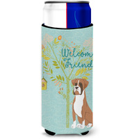 "Caroline's Treasures Welcome Friends Flashy Fawn Boxer Decorative Can Hugger, Multicolor"