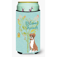 "Caroline's Treasures Welcome Friends Flashy Fawn Boxer Decorative Can Hugger, Tall Boy, Multicolor"