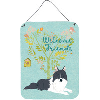 "Caroline's Treasures Welcome Friends Black White Collie Metal Print, 16h x 12w, Multicolor"