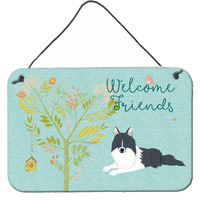"Caroline's Treasures Welcome Friends Black White Collie Metal Print, 8hx12w, Multicolor"