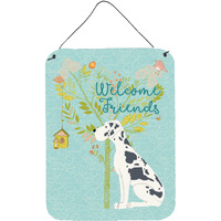 "Caroline's Treasures Welcome Friends Harlequin Dane Metal Print, 16h x 12w, Multicolor"