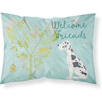 "Caroline's Treasures ""Welcome Friends Harlequin Great Dane"" Printed, Polyester Envelope Closure pillowcase, Standard, Multicolor"