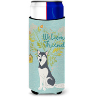"Caroline's Treasures Welcome Friends Siberian Husky Decorative Can Hugger, Multicolor"