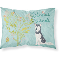 "Caroline's Treasures Welcome Friends Siberian Husky Printed, Polyester, 250 Thread count, Envelope closure Pillowcase, Standard, Multicolor"