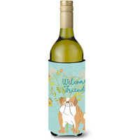 "Caroline's Treasures Welcome Friends English Bulldog Decorative Bottle Hugger, 750 ml, Multicolor"