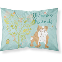 "Caroline's Treasures Welcome Friends English Bulldog Printed, Polyester, 250 Thread count, Envelope closure Pillowcase, Standard, Multicolor"