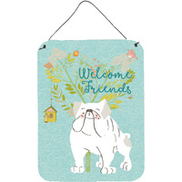"Caroline's Treasures Welcome Friends English Bulldog White Metal Print, 16h x 12w, Multicolor"