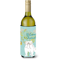 "Caroline's Treasures Welcome Friends English Bulldog White Decorative Bottle Hugger, 750 ml, Multicolor"