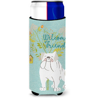 "Caroline's Treasures Welcome Friends English Bulldog White Decorative Can Hugger, Multicolor"
