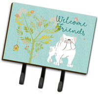 "Caroline's Treasures Welcome Friends English Bulldog White Wall Hook, Triple"