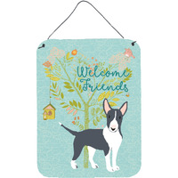 "Caroline's Treasures Welcome Friends Black Bull Terrier Metal Print, 16h x 12w, Multicolor"