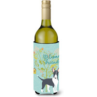 "Caroline's Treasures Welcome Friends Black Bull Terrier Decorative Bottle Hugger, 750 ml, Multicolor"