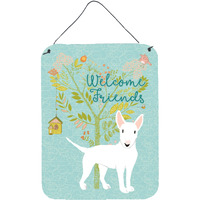 "Caroline's Treasures Welcome Friends White Bull Terrier Metal Print, 16h x 12w, Multicolor"