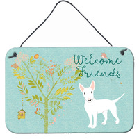 "Caroline's Treasures Welcome Friends White Bull Terrier Metal Print, 8hx12w"