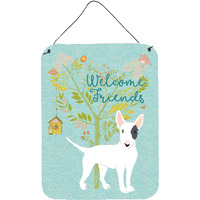 "Caroline's Treasures Friends Welcome White Patched Bull Terrier Metal Print, 16h x 12w, Multicolor"