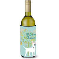 "Caroline's Treasures Welcome Friends White Patched Bull Terrier Decorative Bottle Hugger, 750 ml, Multicolor"