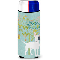 "Caroline's Treasures Welcome Friends White Patched Bull Terrier Decorative Can Hugger, Multicolor"
