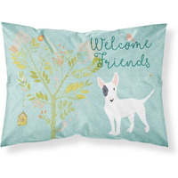 "Caroline's Treasures ""Welcome Friends White Patched Bull Terrier"" Printed, Polyester Envelope Closure pillowcase, Standard, Multicolor"