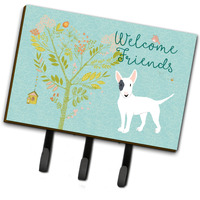 "Caroline's Treasures Welcome Friends White Patched Bull Terrier Wall Hook, Triple, Multicolor"