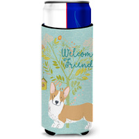 "Caroline's Treasures Welcome Friends Pembroke Welsh Corgi Red Decorative Can Hugger, Multicolor"