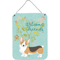 "Caroline's Treasures Friends Welcome Pembroke Welsh Corgi Tricolor Metal Print, 16h x 12w, Multicolor"