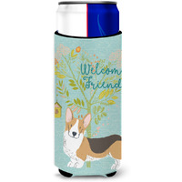 "Caroline's Treasures Welcome Friends Pembroke Welsh Corgi Tricolor Decorative Can Hugger, Multicolor"