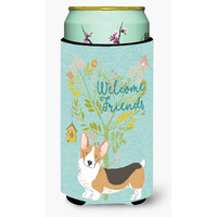 "Caroline's Treasures Welcome Friends Pembroke Welsh Corgi Tricolor Decorative Can Hugger, Tall Boy, Multicolor"