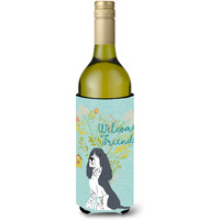 "Caroline's Treasures Welcome Friends Black Springer Spaniel Decorative Bottle Hugger, 750 ml, Multicolor"