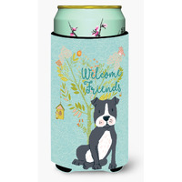 "Caroline's Treasures Welcome Friends Black Staffie Decorative Can Hugger, Tall Boy, Multicolor"