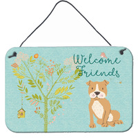 "Caroline's Treasures Welcome Friends Brown Staffie Metal Print, 8hx12w, Multicolor"